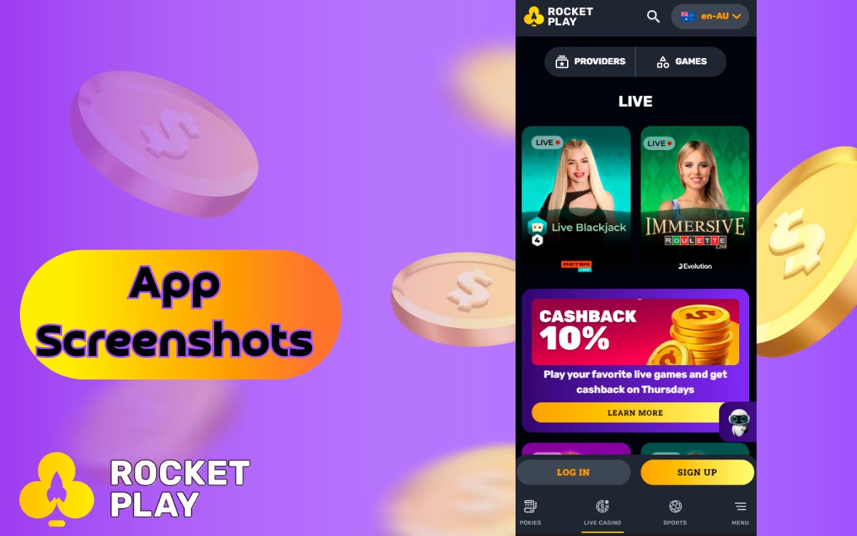 Screenshot of the live section in the mobile version of our casino